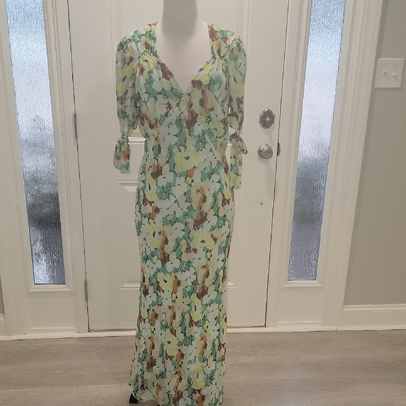 Anthropologie Green and Brown Floral Maxi Dress - Picture 1 of 13